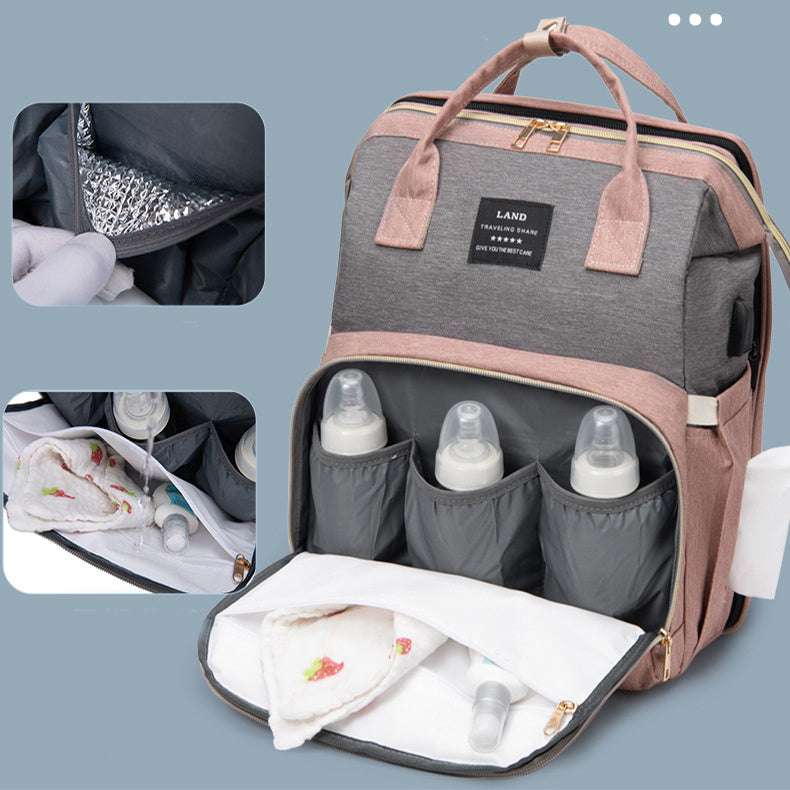 "Large Diaper Bag Backpack with Insulated Bottle Holder"