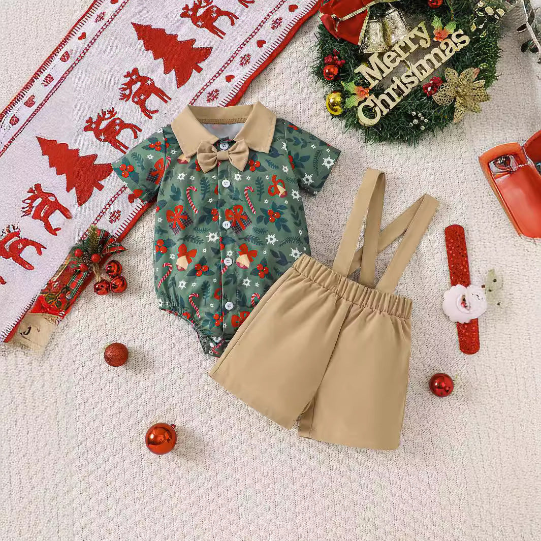 Adorable Baby Boy Christmas Suit with Suspenders