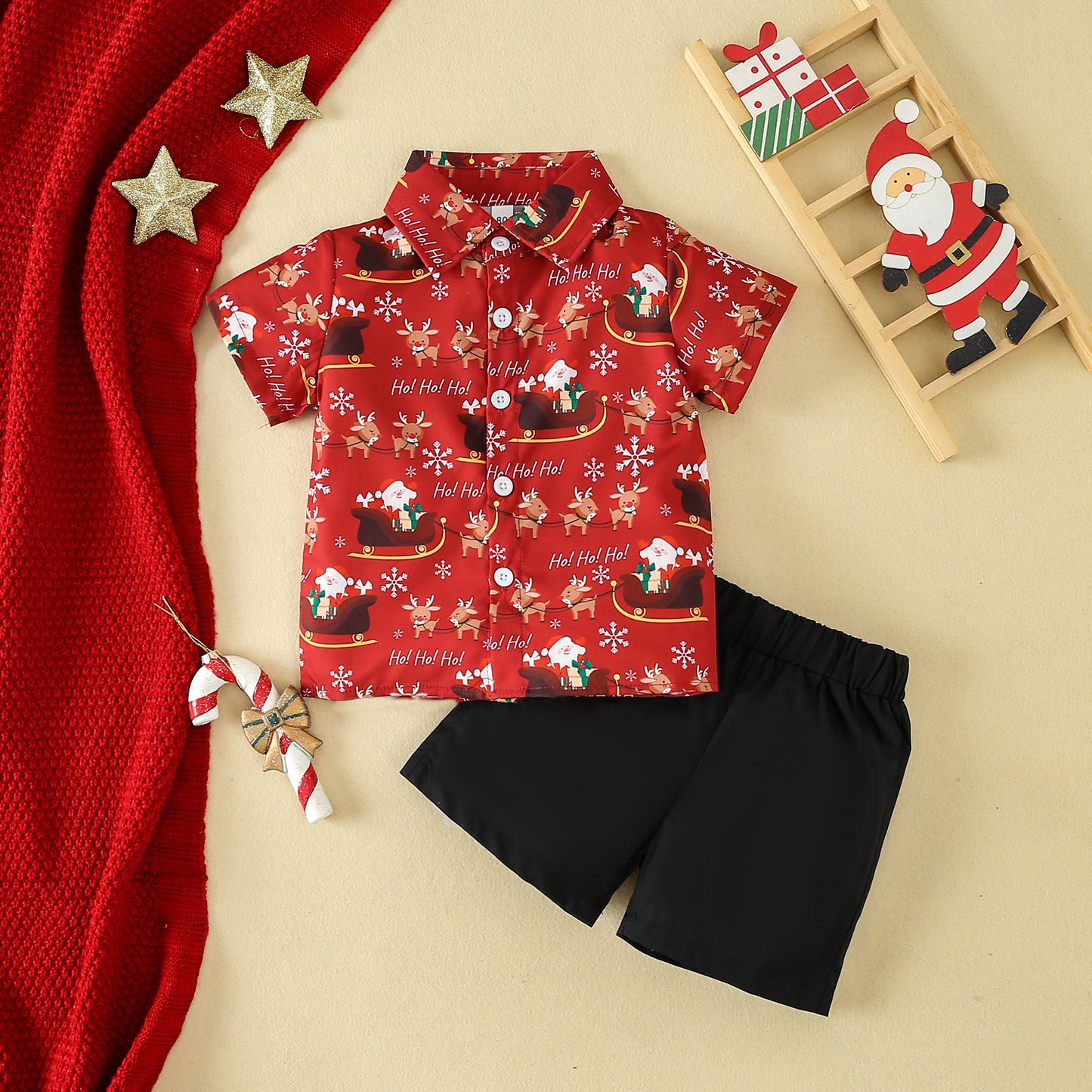 Adorable Short-Sleeve Christmas Suit for Boys