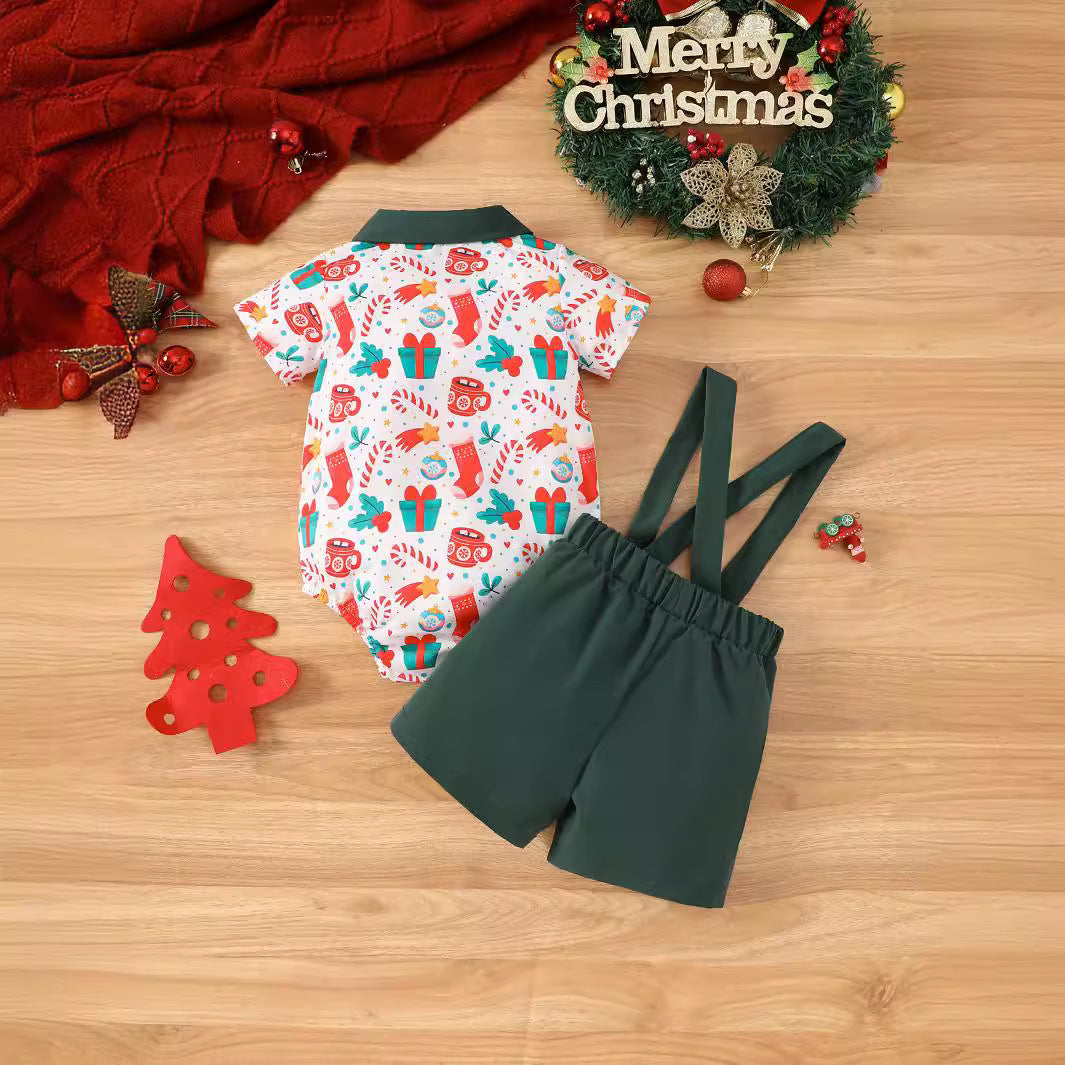 Adorable Baby Boy Christmas Suit with Suspenders