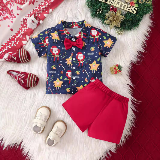 Festive Christmas Shirt and Shorts Set for Boys