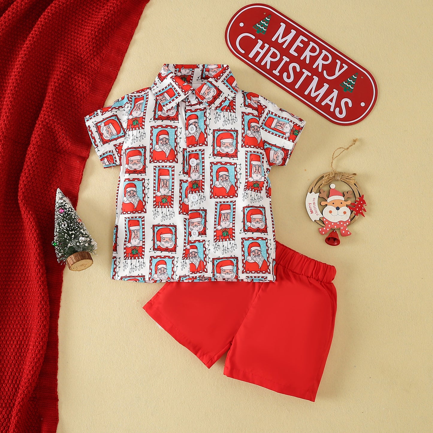 Adorable Short-Sleeve Christmas Suit for Boys