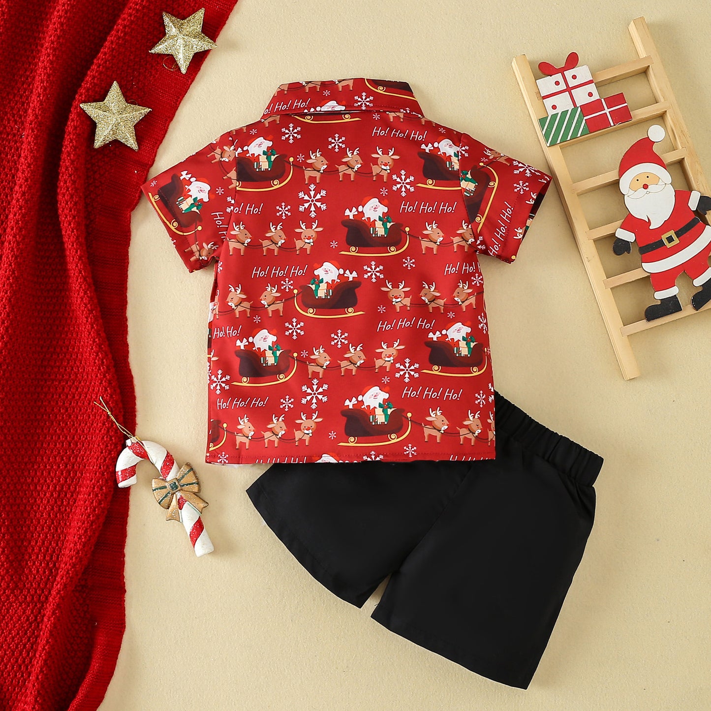 Adorable Short-Sleeve Christmas Suit for Boys